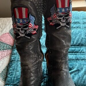 Old Gringo Black Studded Skull Embroidered Boots
